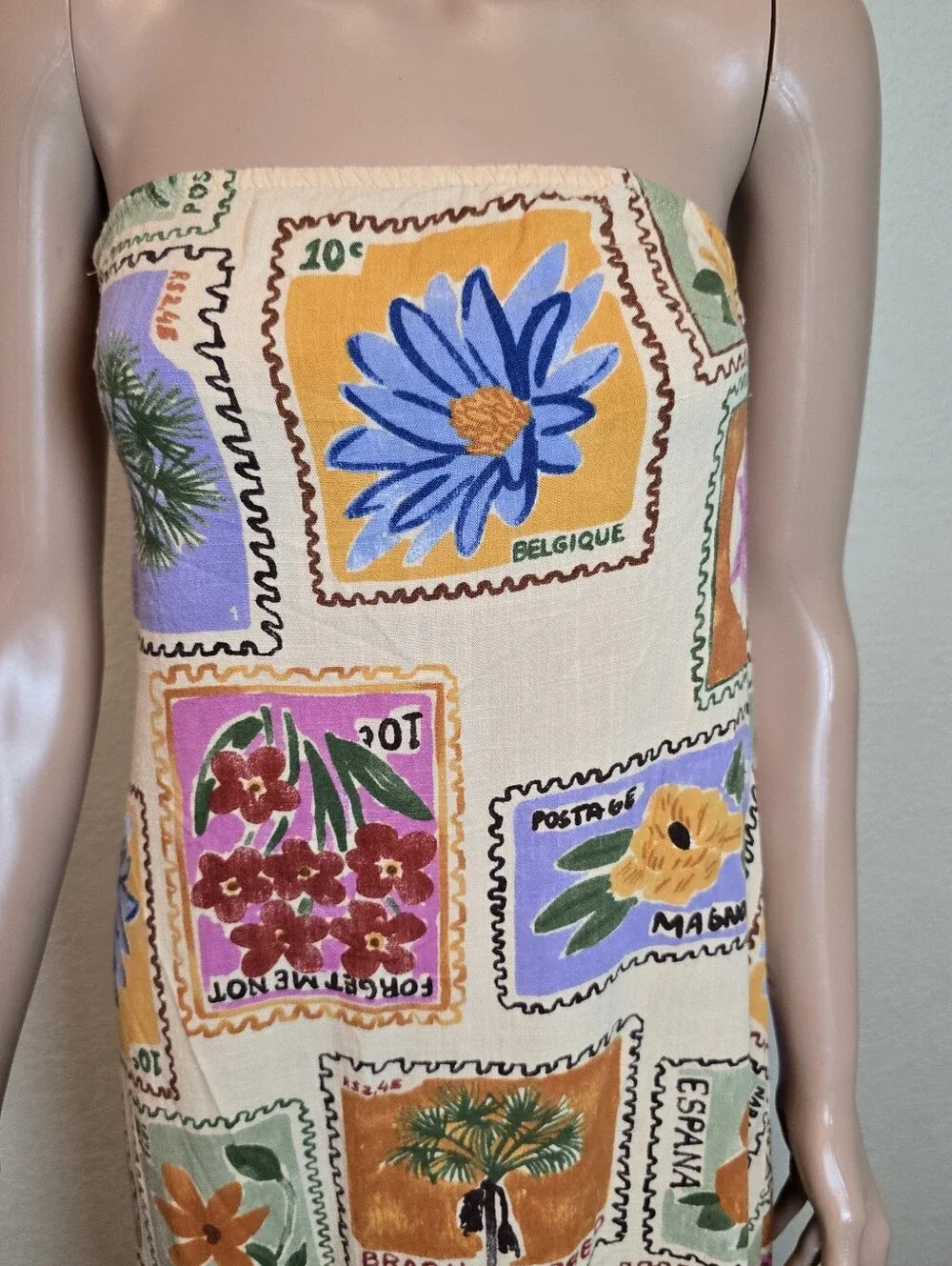 Anthropologie Paper Heart Strapless Floral Patchwork Linen Blend Maxi Dress Sm - Picture 6 of 11